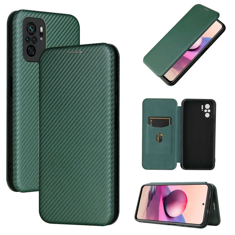 For Xiaomi Redmi Note 10S Carbon Fiber Texture Horizontal Flip TPU + PC + PU Leather Case with Ca...