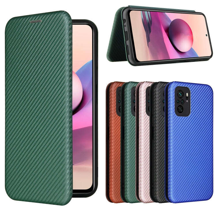 For Xiaomi Redmi Note 10S Carbon Fiber Texture Horizontal Flip TPU + PC + PU Leather Case with Ca...