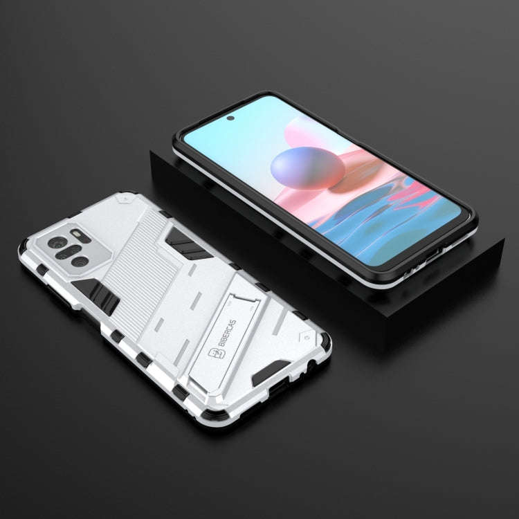 For Xiaomi Redmi Note 10 Punk Armor 2 in 1 PC + TPU Shockproof Case with Invisible Holder(White)