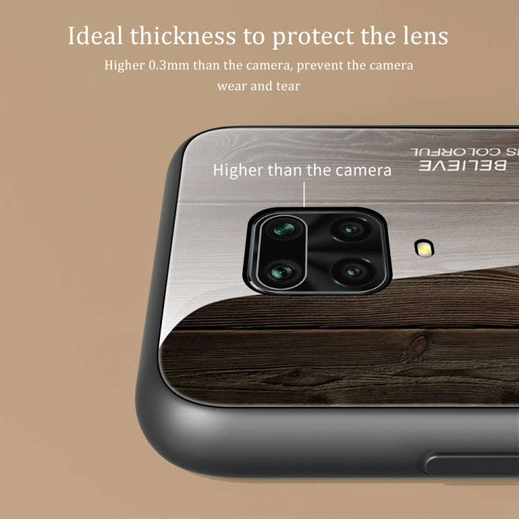 For Xiaomi Redmi Note 9S Wood Grain Tempered Glass + TPU Shockproof Case(M01)