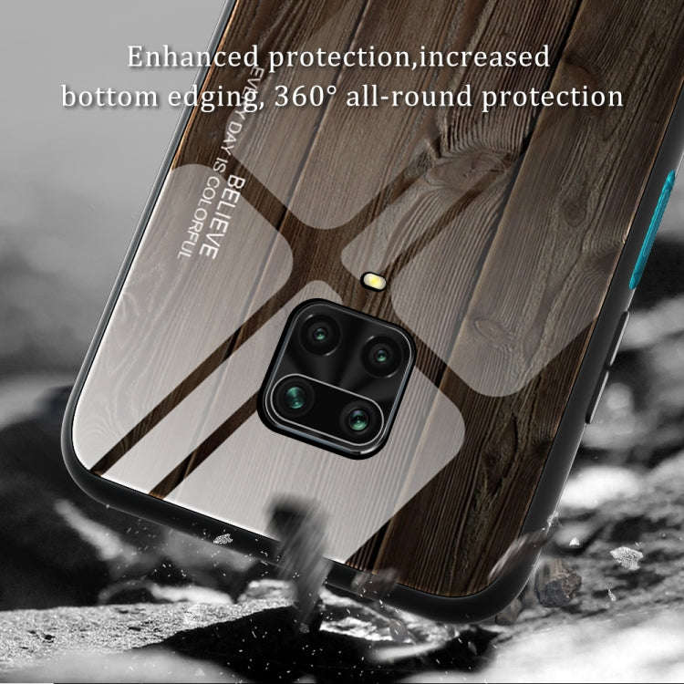For Xiaomi Redmi Note 9S Wood Grain Tempered Glass + TPU Shockproof Case(M01)