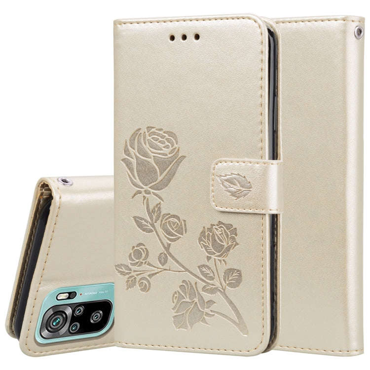 For Xiaomi Redmi Note 10 Rose Embossed Horizontal Flip PU Leather Case with Holder & Card Slots &...