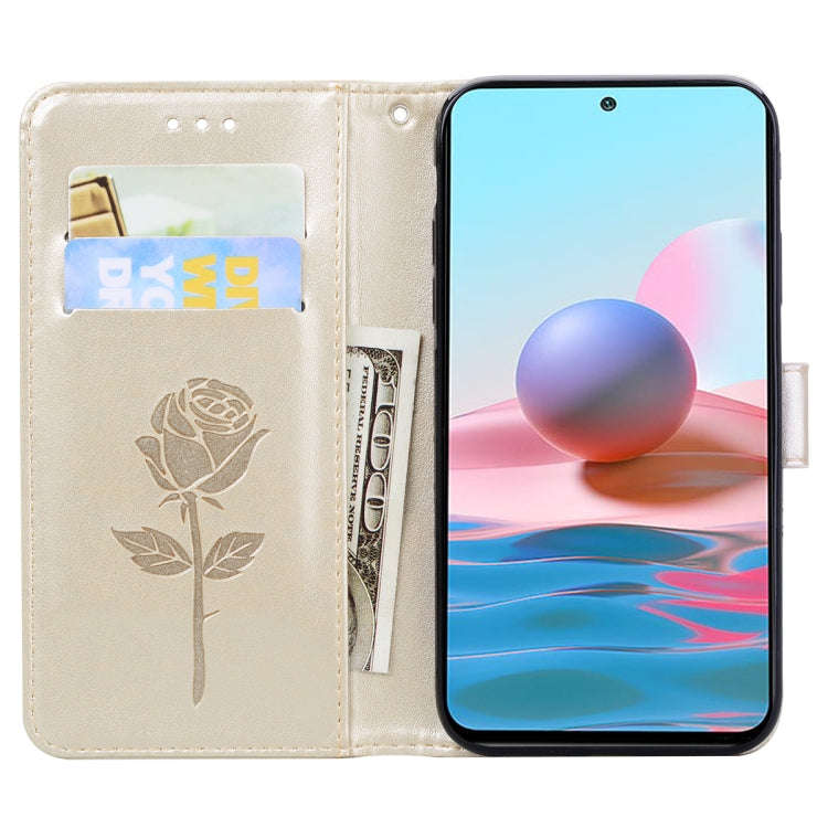 For Xiaomi Redmi Note 10 Rose Embossed Horizontal Flip PU Leather Case with Holder & Card Slots &...