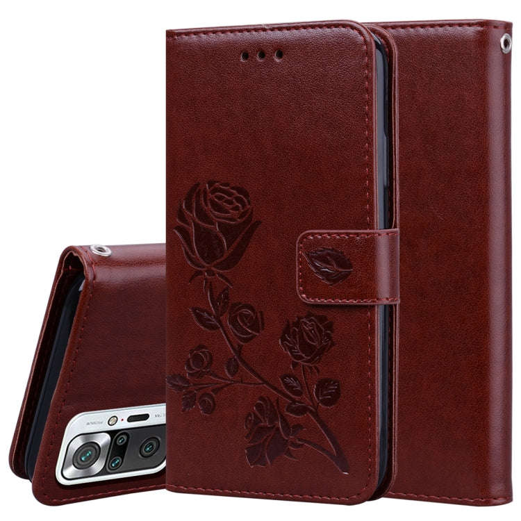 For Xiaomi Redmi Note 10 Pro Rose Embossed Horizontal Flip PU Leather Case with Holder & Card Slo...