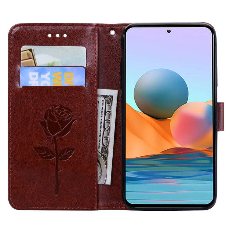 For Xiaomi Redmi Note 10 Pro Rose Embossed Horizontal Flip PU Leather Case with Holder & Card Slo...