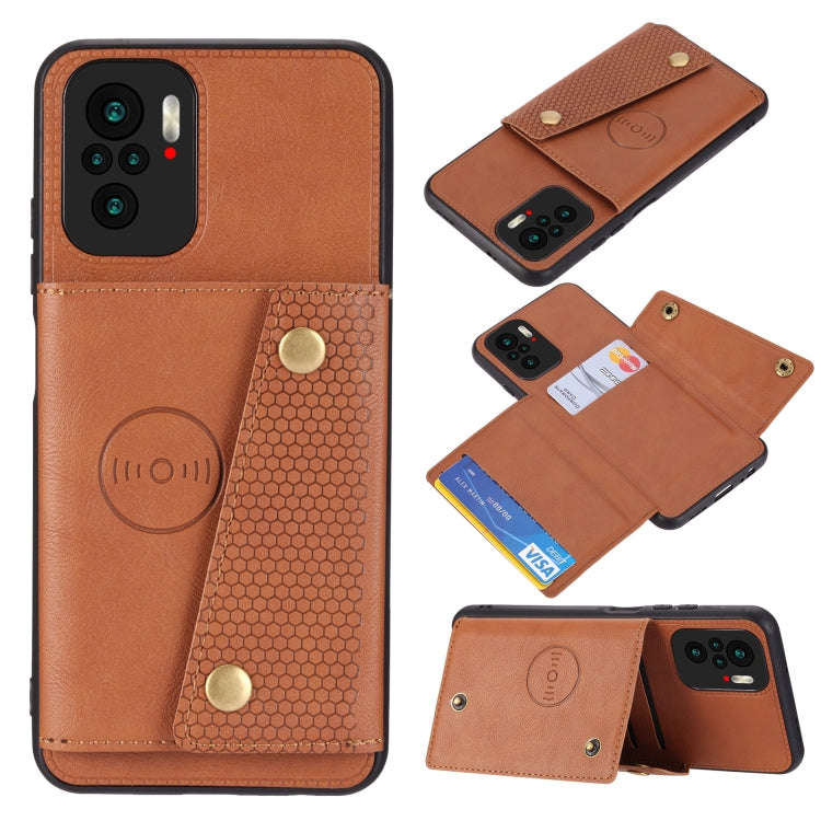 For Xiaomi Redmi Note 10 Double Buckle PU + TPU Shockproof Magnetic Protective Case with Card Slo...