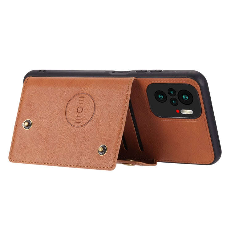 For Xiaomi Redmi Note 10 Double Buckle PU + TPU Shockproof Magnetic Protective Case with Card Slo...