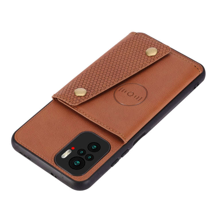 For Xiaomi Redmi Note 10 Double Buckle PU + TPU Shockproof Magnetic Protective Case with Card Slo...