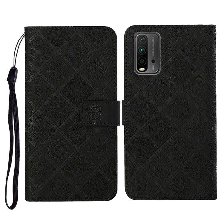 For Xiaomi Redmi 9T Ethnic Style Embossed Pattern Horizontal Flip Leather Case with Holder & Card...
