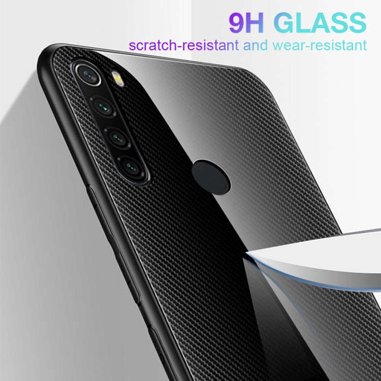 For Xiaomi Redmi Note 8 Carbon Fiber Texture Gradient Color Glass Case(Blue)