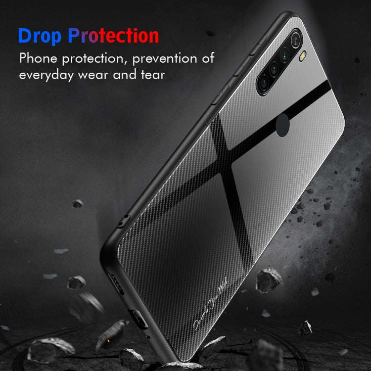 For Xiaomi Redmi Note 8 Carbon Fiber Texture Gradient Color Glass Case(Blue)