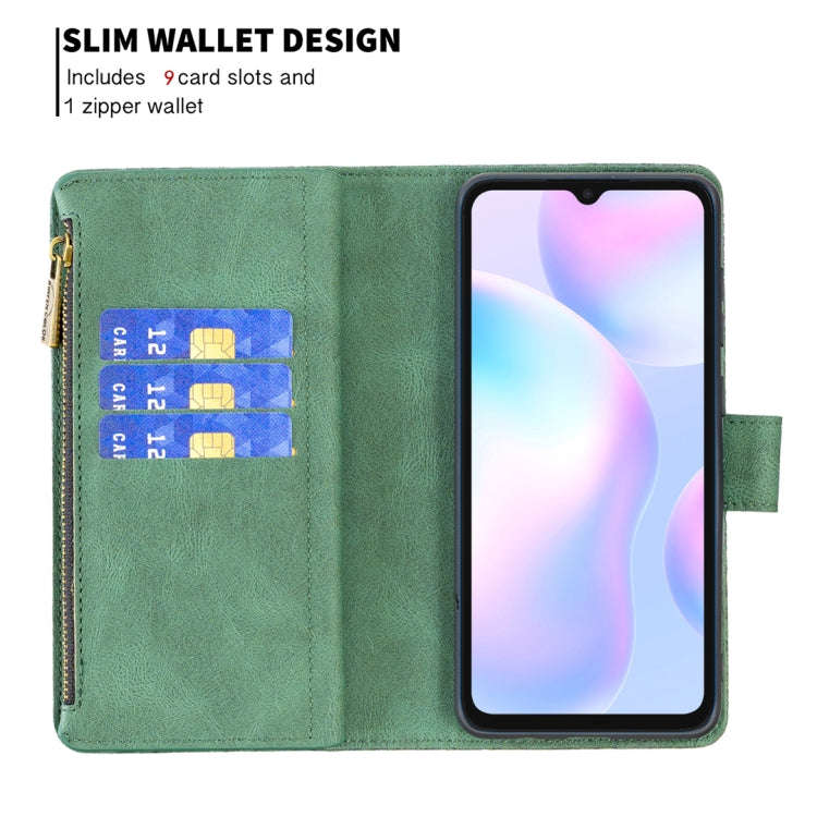 For Xiaomi Redmi 9A Flying Butterfly Embossing Pattern Zipper Horizontal Flip Leather Case with H...