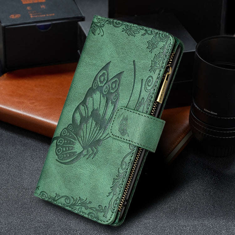For Xiaomi Redmi 9C Flying Butterfly Embossing Pattern Zipper Horizontal Flip Leather Case with H...