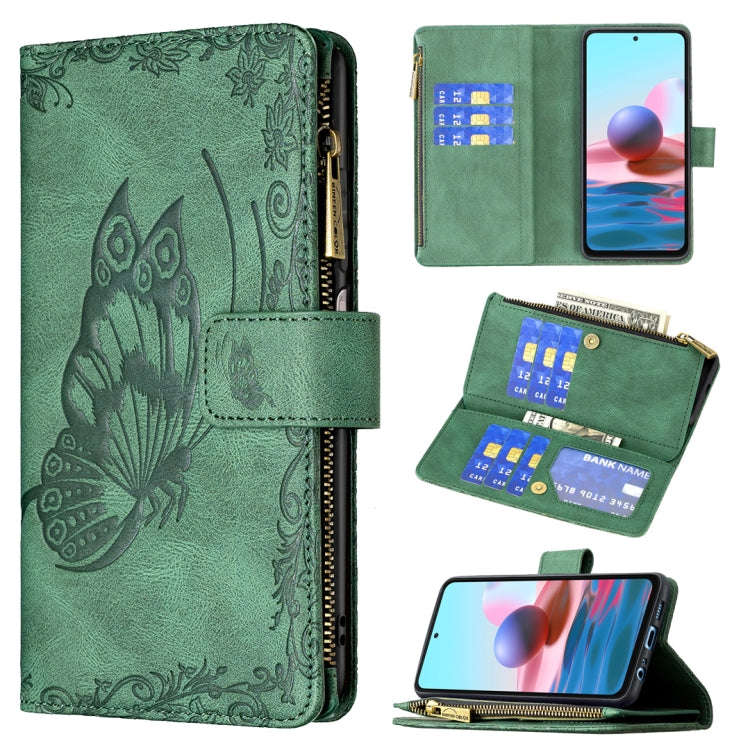 For Xiaomi Redmi Note 10 4G Flying Butterfly Embossing Pattern Zipper Horizontal Flip Leather Cas...