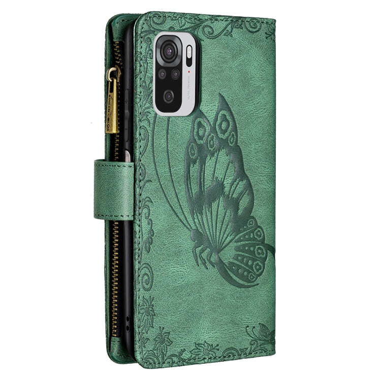 For Xiaomi Redmi Note 10 4G Flying Butterfly Embossing Pattern Zipper Horizontal Flip Leather Cas...