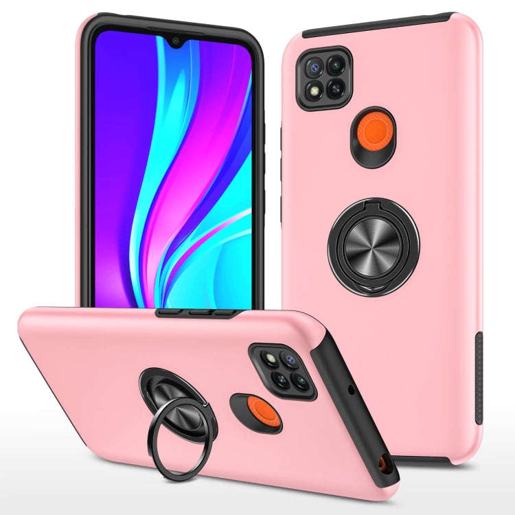 For Xiaomi Redmi 9C PC + TPU Shockproof Magnetic Protective Case with Invisible Ring Holder(Rose ...