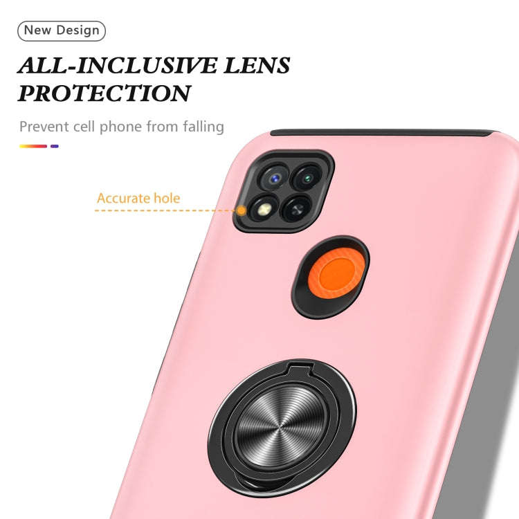 For Xiaomi Redmi 9C PC + TPU Shockproof Magnetic Protective Case with Invisible Ring Holder(Rose ...