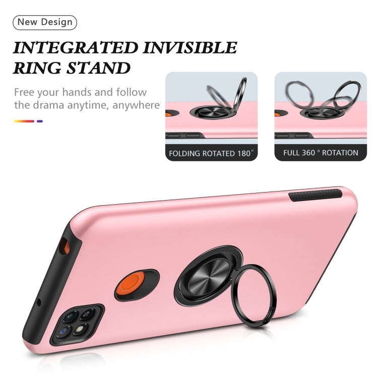 For Xiaomi Redmi 9C PC + TPU Shockproof Magnetic Protective Case with Invisible Ring Holder(Rose ...