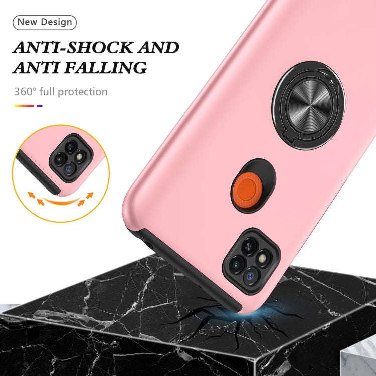For Xiaomi Redmi 9C PC + TPU Shockproof Magnetic Protective Case with Invisible Ring Holder(Rose ...