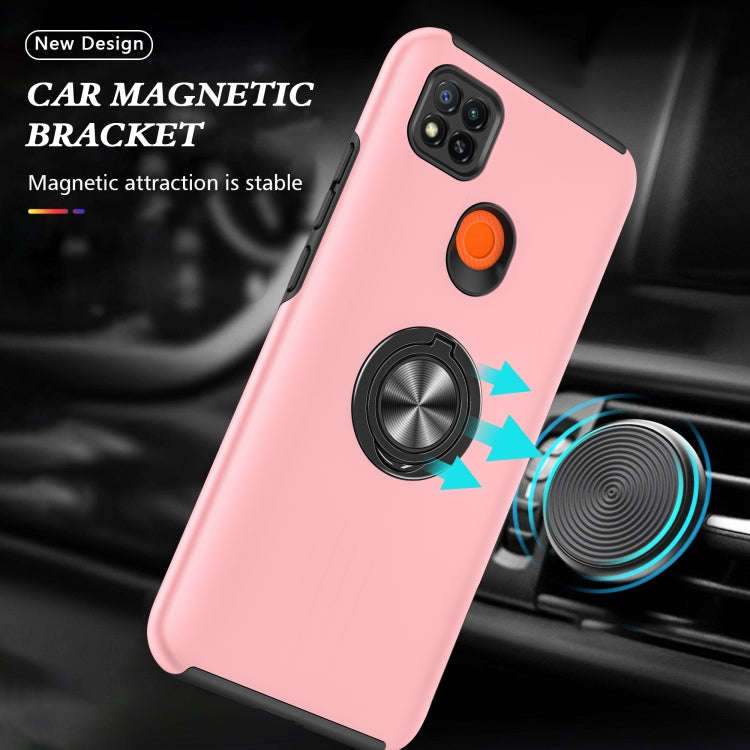 For Xiaomi Redmi 9C PC + TPU Shockproof Magnetic Protective Case with Invisible Ring Holder(Rose ...