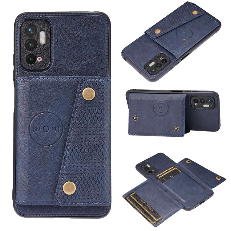 For Xiaomi Redmi Note 10 5G Double Buckle PU + TPU Shockproof Magnetic Protective Case with Card ...