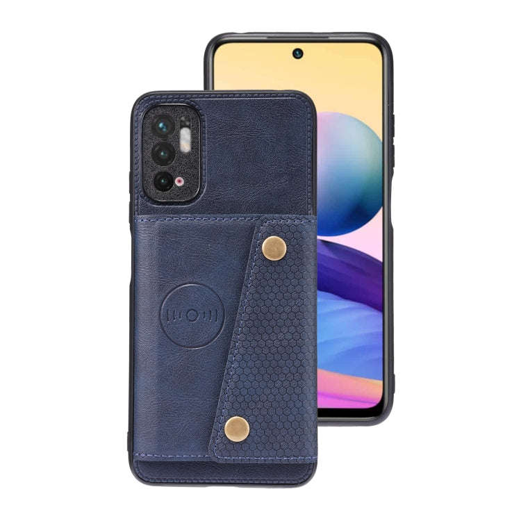 For Xiaomi Redmi Note 10 5G Double Buckle PU + TPU Shockproof Magnetic Protective Case with Card ...