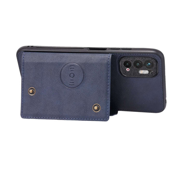 For Xiaomi Redmi Note 10 5G Double Buckle PU + TPU Shockproof Magnetic Protective Case with Card ...