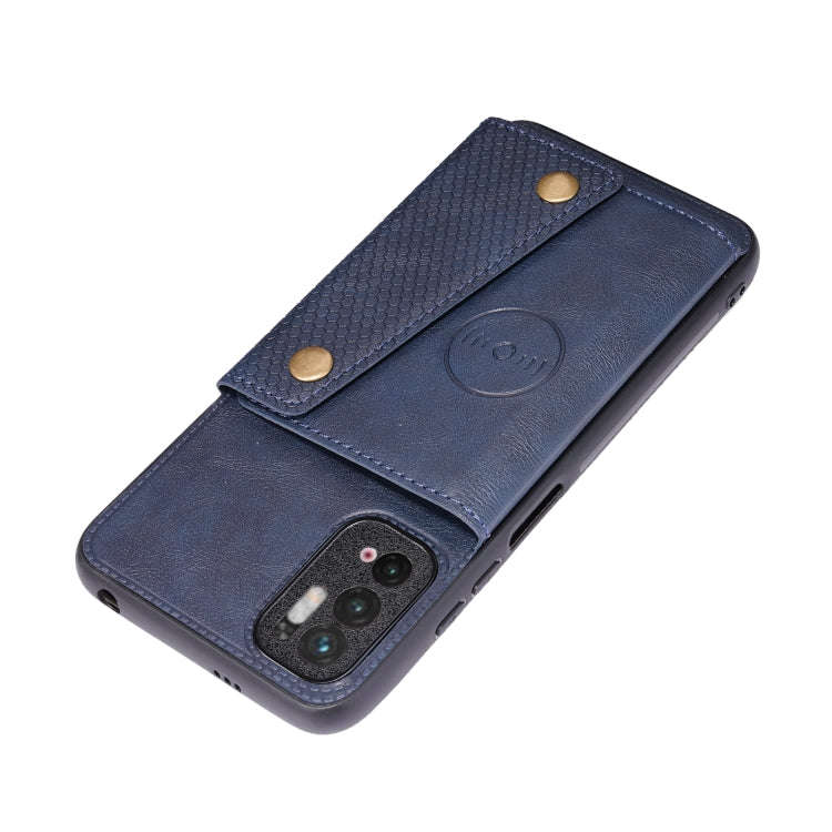 For Xiaomi Redmi Note 10 5G Double Buckle PU + TPU Shockproof Magnetic Protective Case with Card ...