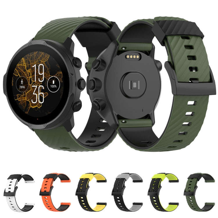 For Suunto 7 24mm Two-color Silicone Watch Band(Black Lime Green)