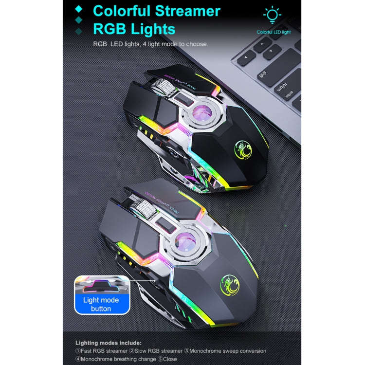 iMICE G7 Colorful Streamer Lights Rechargeable Silent Wireless Mouse(Black)