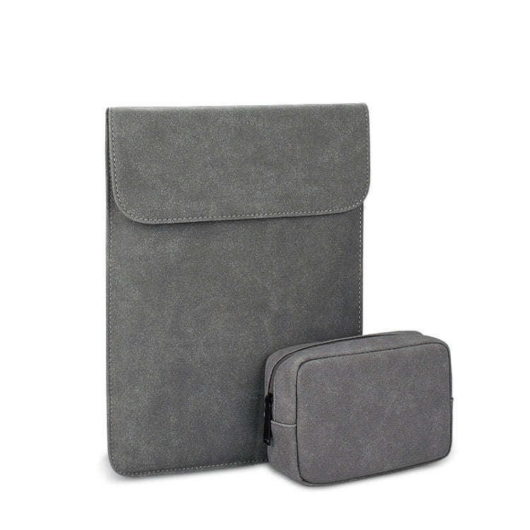 PU02 Ultra-thin Notebook Liner Bag with Small Bag, Size:14.1-15.4 inch(Dark Grey)