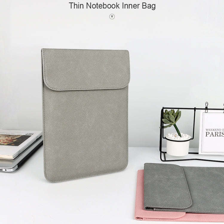 PU02 Ultra-thin Notebook Liner Bag with Small Bag, Size:14.1-15.4 inch(Light Grey)