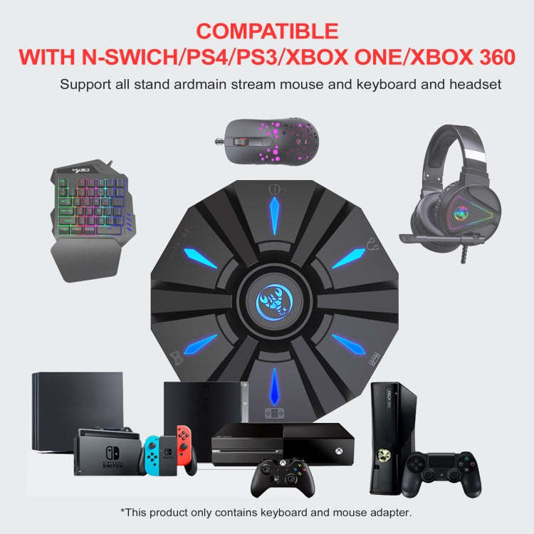 HXSJ P9 Portable Keyboard Mouse Converter for PS4 / Xbox One / PS3 / Xbox 360 / N-Switch(Black)