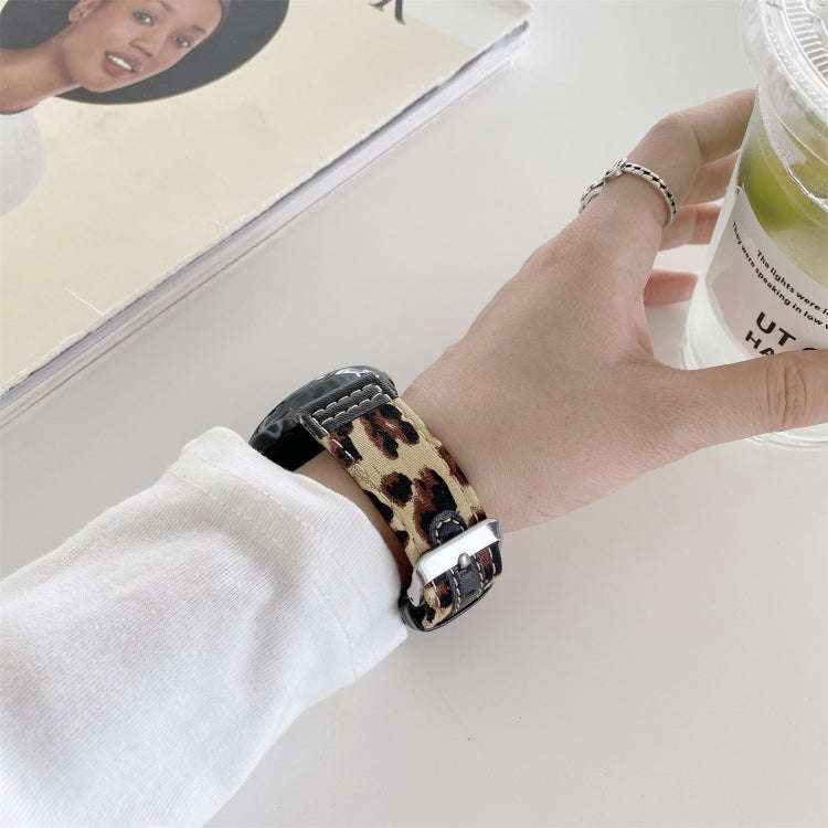 20mm Denim Leather Watch Band(Brown Leopard)