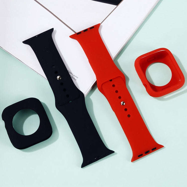 Silicone Watch Band + Watch Protective Case Set For Apple Watch Series 3 & 2 & 1 38mm(Wine Red)