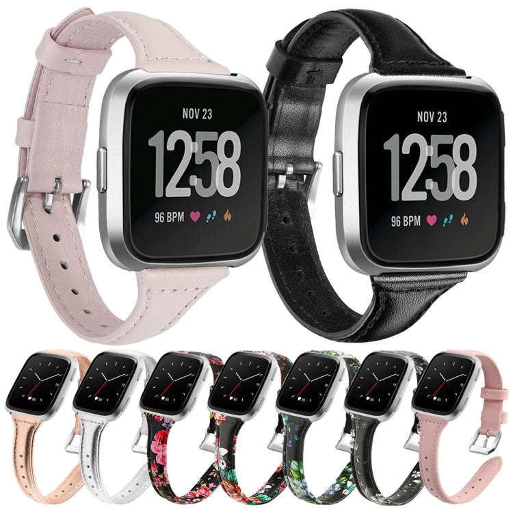 For Fitbit Versa 2 Smart Watch Leather Watch Band, Shrink Version(Rose Pink)