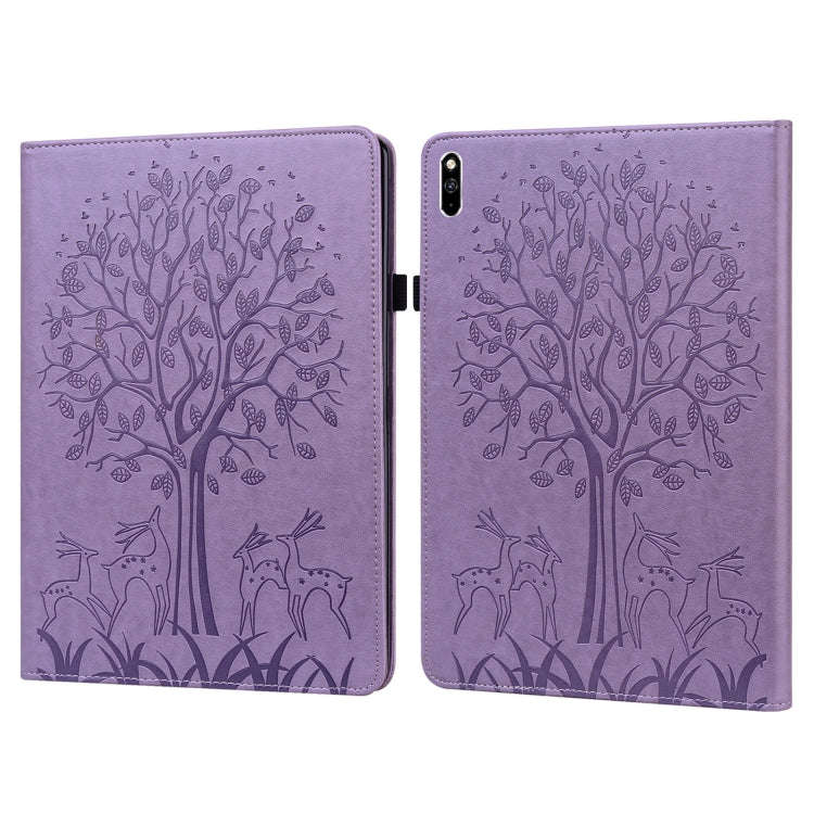 For Huawei MatePad Pro 10.8 2021 Tree & Deer Pattern Pressed Printing Horizontal Flip PU Leather ...