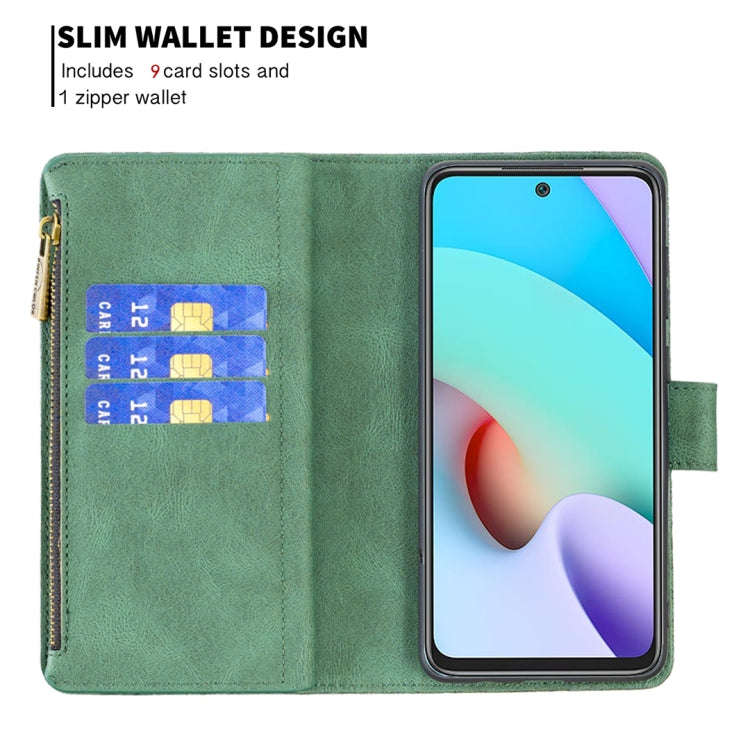 For Xiaomi Redmi 10 Flying Butterfly Embossing Pattern Zipper Horizontal Flip Leather Case with H...