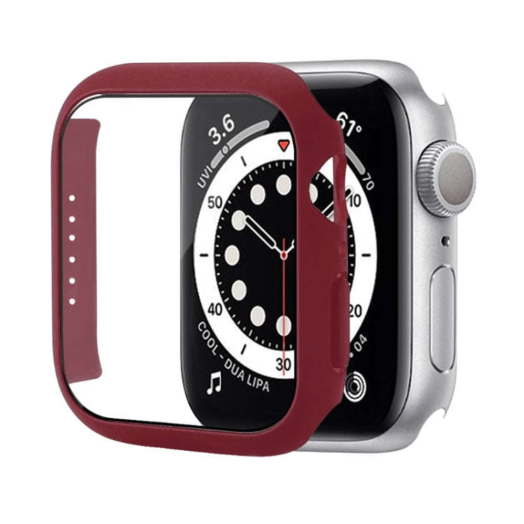 Shockproof PC Protective Case with Tempered Glass Film For Apple Watch Series 9 / 8 / 7 41mm(Wine...