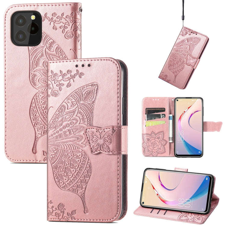 For Oukitel C21 Pro Butterfly Love Flower Embossed Horizontal Flip Leather Case with Holder & Car...