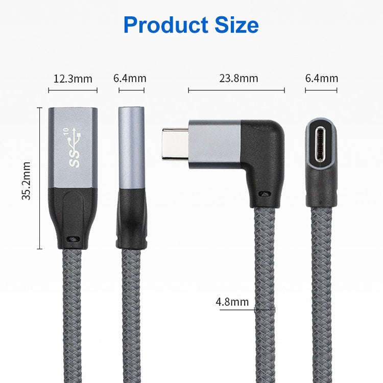 100W USB-C / Type-C Elbow Male to USB-C / Type-C Female Full-function Data Extension Cable, Cable...