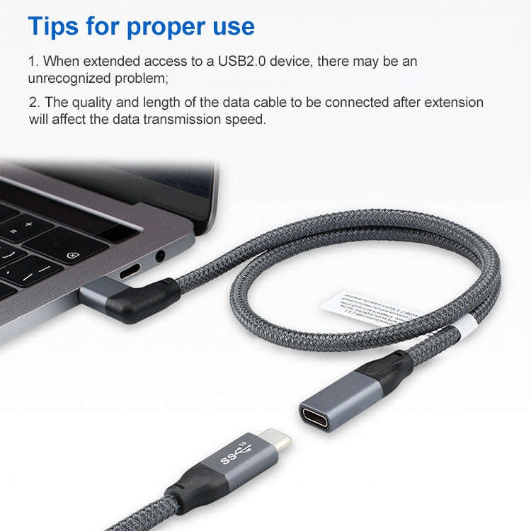 100W USB-C / Type-C Elbow Male to USB-C / Type-C Female Full-function Data Extension Cable, Cable...