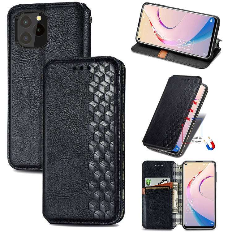 For OUKITEL C21 Pro Cubic Grid Pressed Horizontal Flip Magnetic PU Leather Case with Holder & Car...