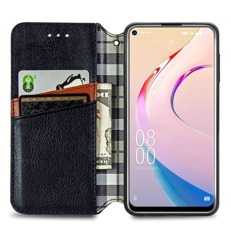 For OUKITEL C21 Pro Cubic Grid Pressed Horizontal Flip Magnetic PU Leather Case with Holder & Car...