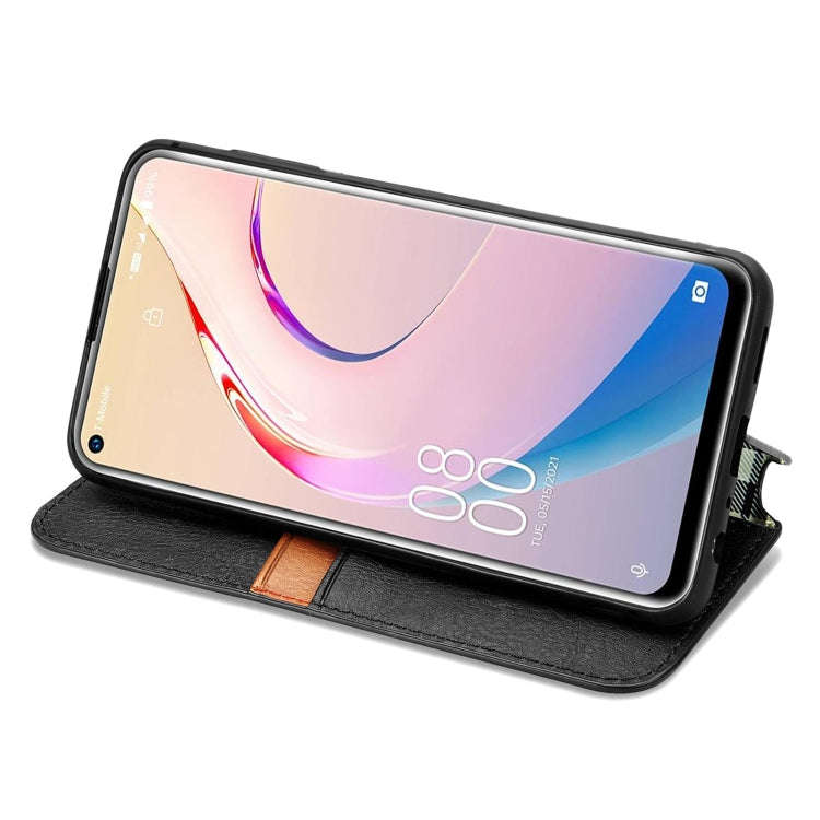 For OUKITEL C21 Pro Cubic Grid Pressed Horizontal Flip Magnetic PU Leather Case with Holder & Car...