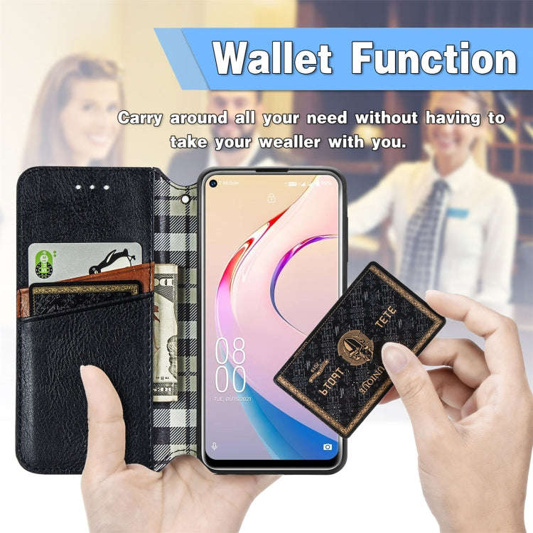 For OUKITEL C21 Pro Cubic Grid Pressed Horizontal Flip Magnetic PU Leather Case with Holder & Car...