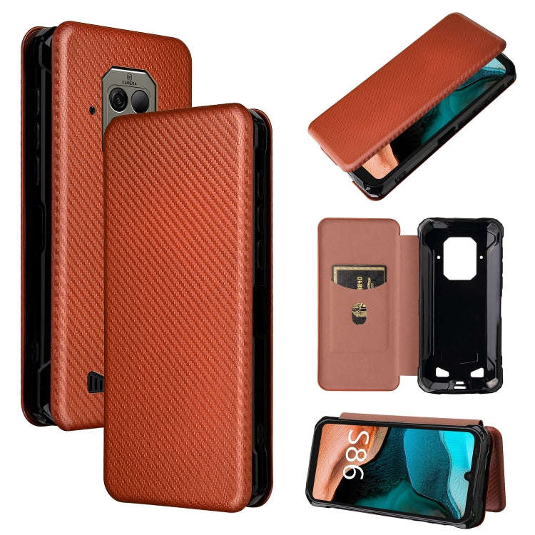 For Doogee S86 / S86 Pro Carbon Fiber Texture Horizontal Flip TPU + PC + PU Leather Case with Car...