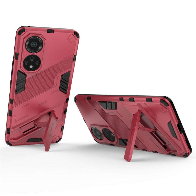 For Huawei nova 9 Punk Armor 2 in 1 PC + TPU Shockproof Case with Invisible Holder(Light Red)