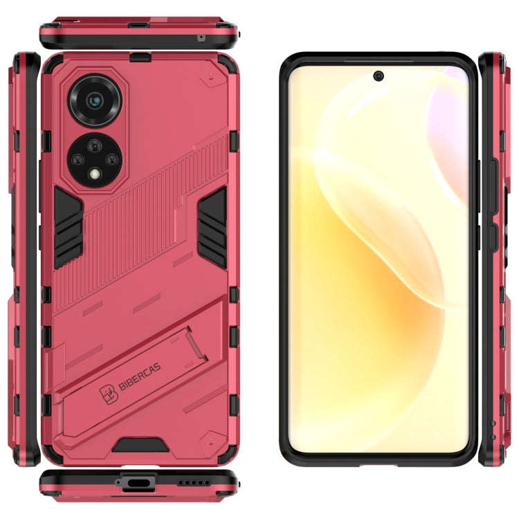 For Huawei nova 9 Punk Armor 2 in 1 PC + TPU Shockproof Case with Invisible Holder(Light Red)