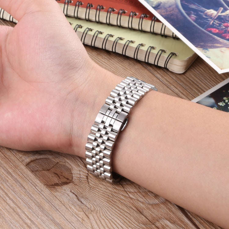 22mm Five-bead Stainless Steel Watch Band(Silver)